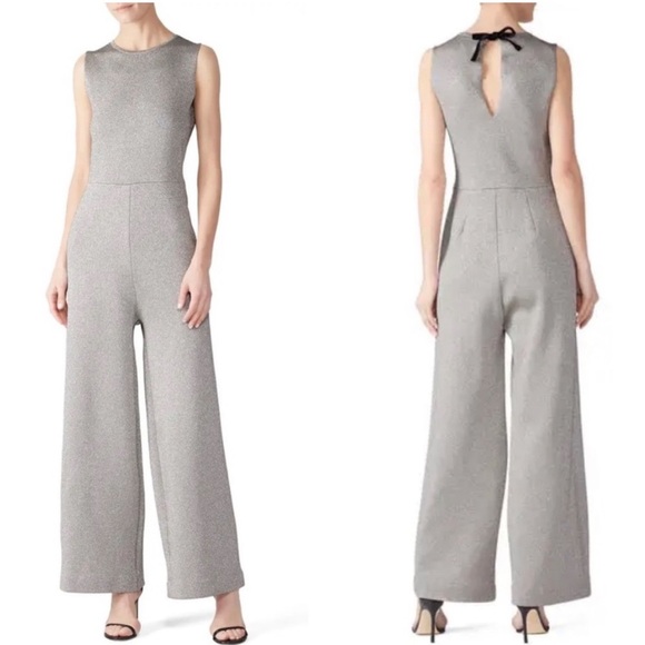 J. Crew Pants - J Crew Wide Leg Jumpsuit Lurex Sm Metallic Silver Lined Stretch NYE Party Dressy